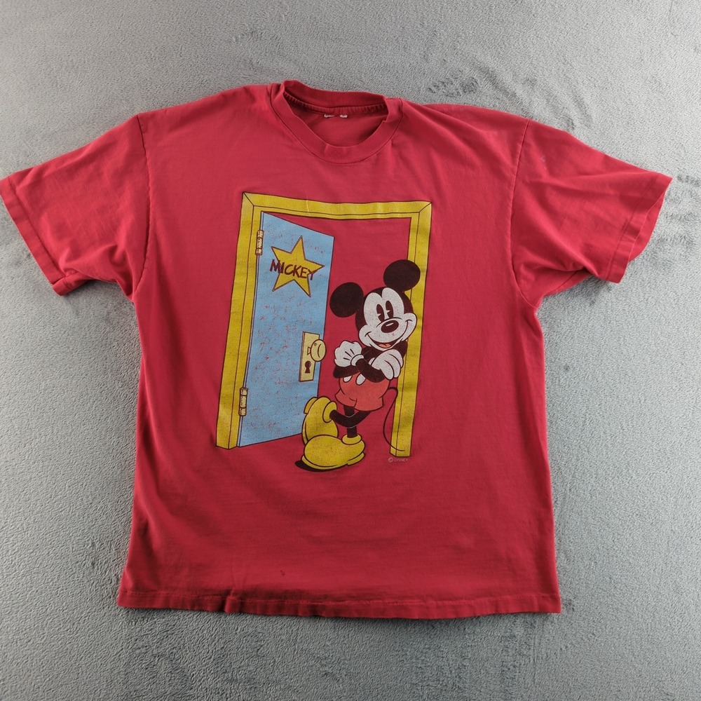 Disney Mickey Mouse T-Shirt Mens Large Red Graphic‎ Cartoon Character Short